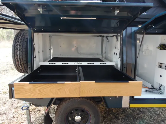 Hyena S1 rear cargo area with pull-out drawers and storage trays